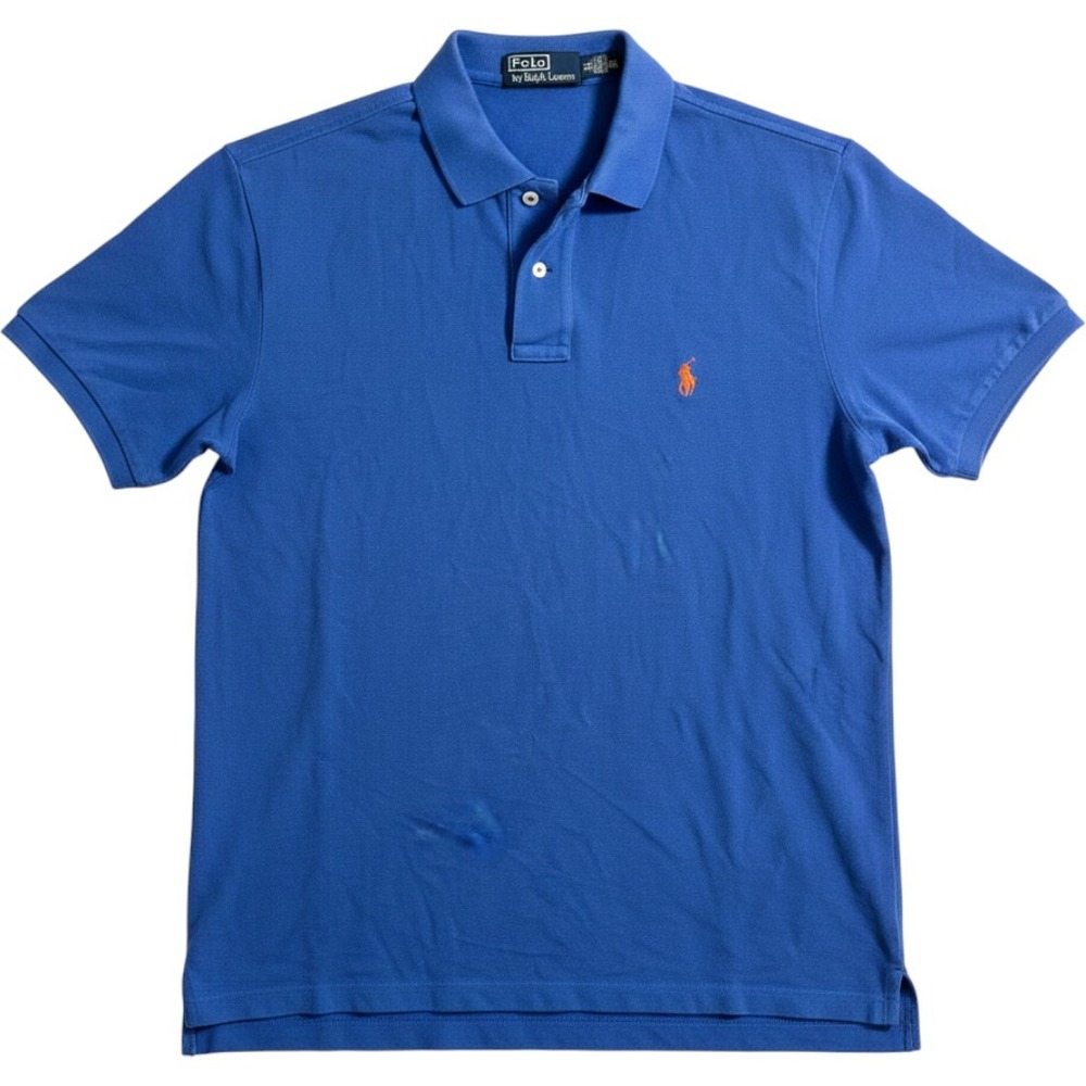 Polo Ralph Lauren Mens XL Custom Fit Blue Short Sleeve Orange Pony Polo Shirt